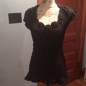 Dkny black stretchy gathered t-shirt